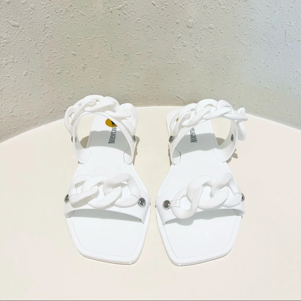 True Religion Janay Chains White Jelly Sandals Size 6 NEW